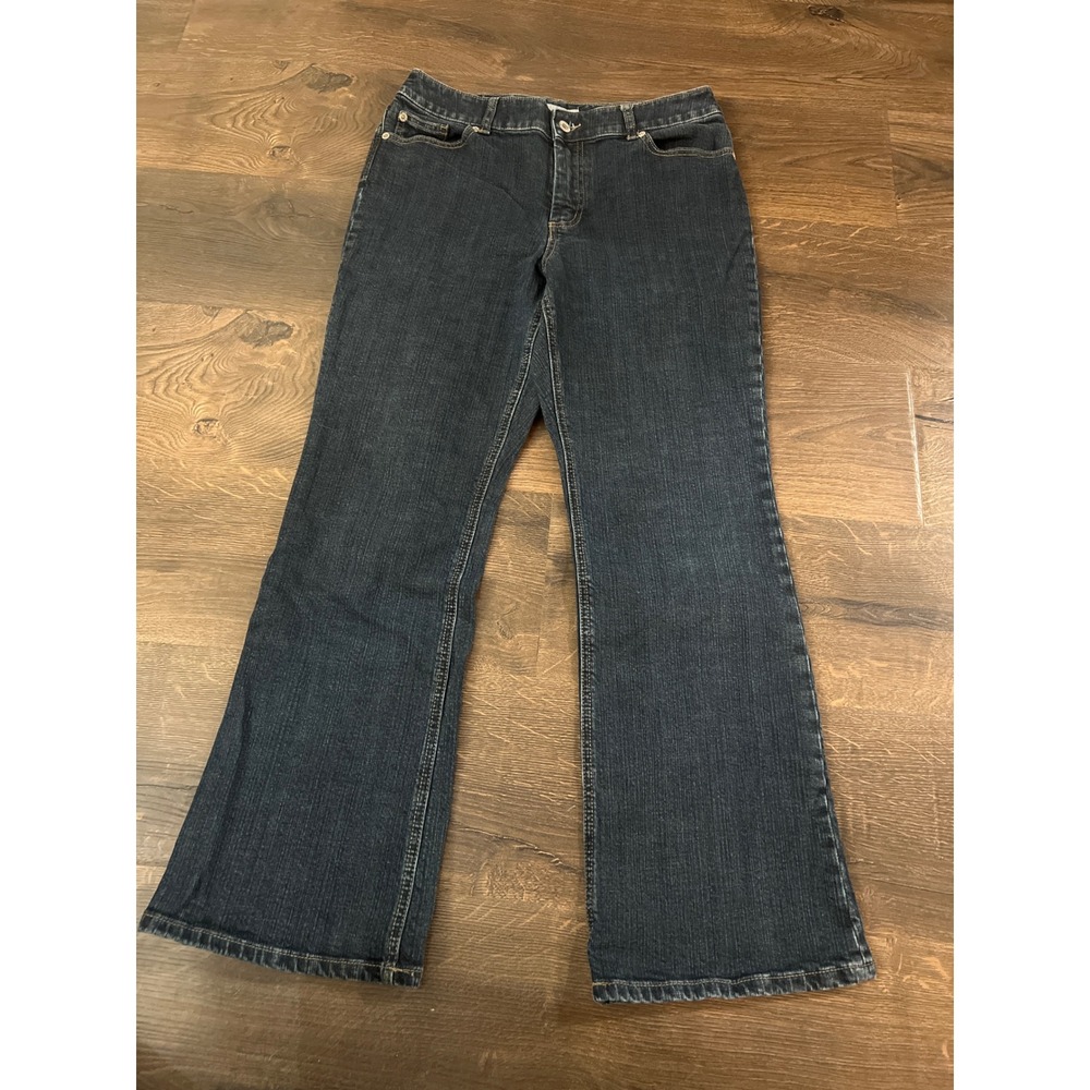 Chico's Platinum Dark Wash Flare Jeans Women's Size 1.5 Short Bootcut Stretch Fi